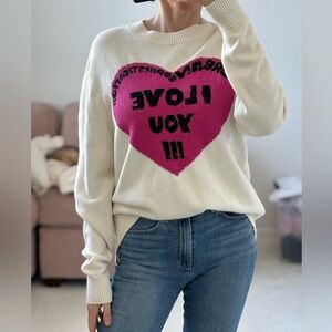 Urban sophistication wool Cream Sweater with Pink Heart Design Cheryl blossom S